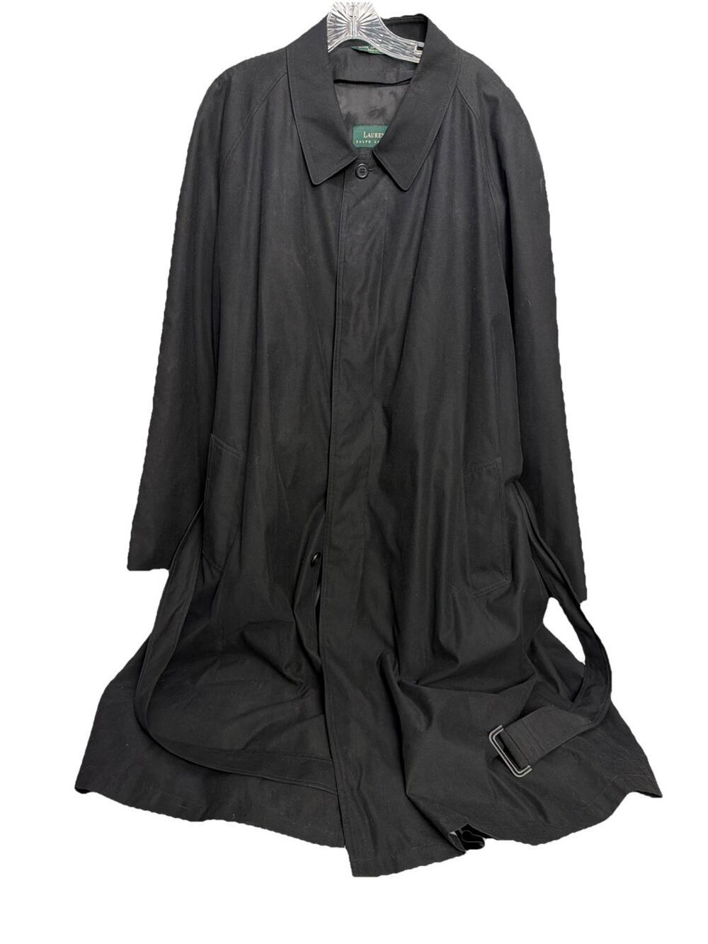 Beautiful Vintage Ralph Lauren Men's 50R Black Trench Coat Removable Liner